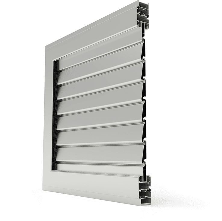 Détail profil Cortizo Mallorquina — volet à persiennes aluminium en perspective