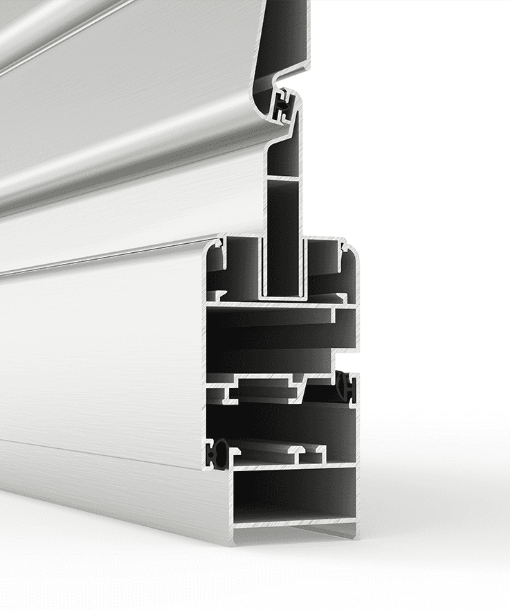 Render 3D du profil de volet à persiennes Cortizo Mallorquina — lames aluminium orientables et cadre